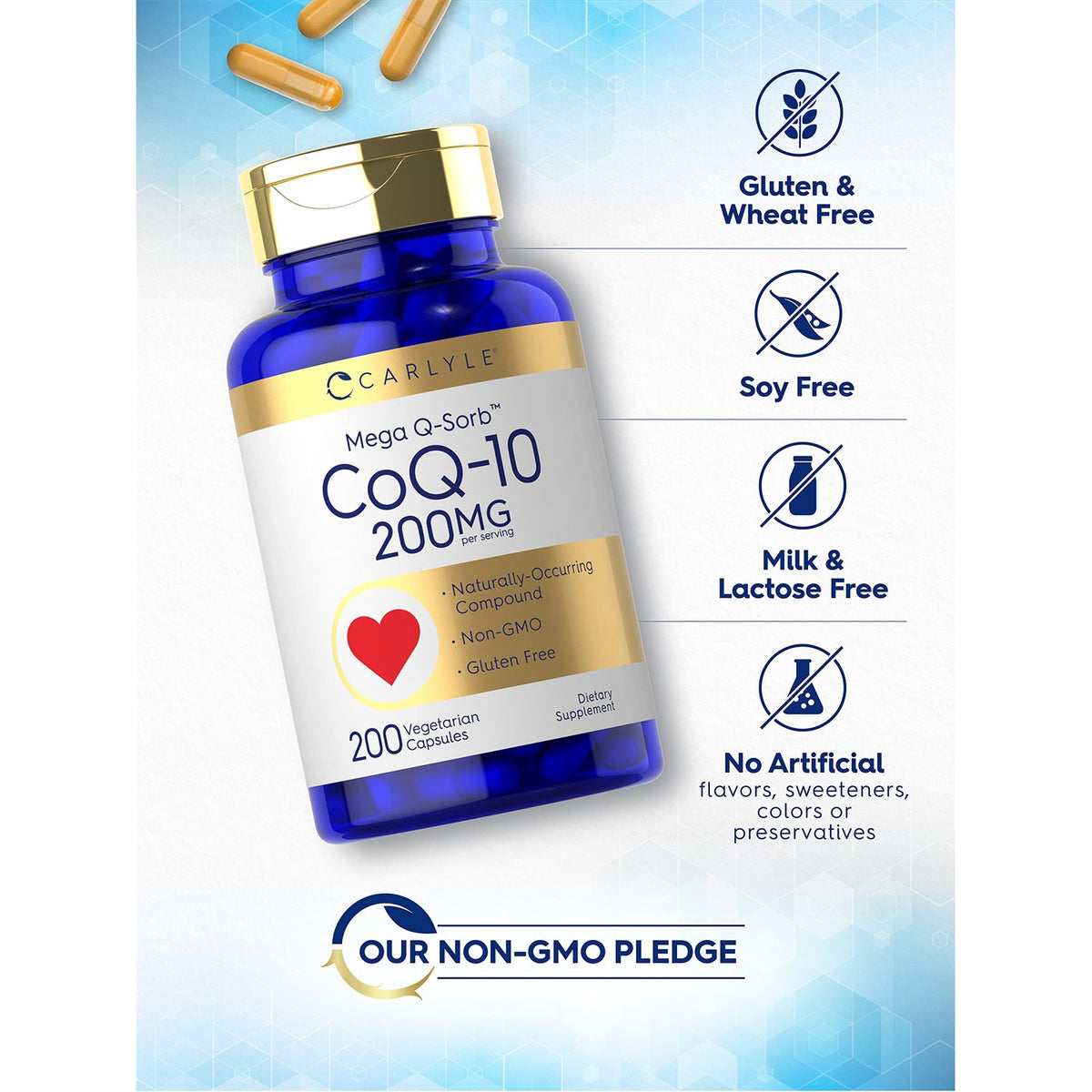Carlyle CoQ10 200mg | 200 Capsules | Mega Q-Sorb Coenzyme Q-10