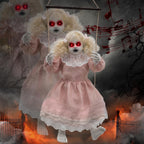 TW SHINE Halloween Animatronic Doll Decorations Outdoor, Animated Hanging Swinging Girl with Lighted Eyes Creepy Sounds, Sound Activated Scary Halloween Prop Decor for Outside Indoor Haunted House