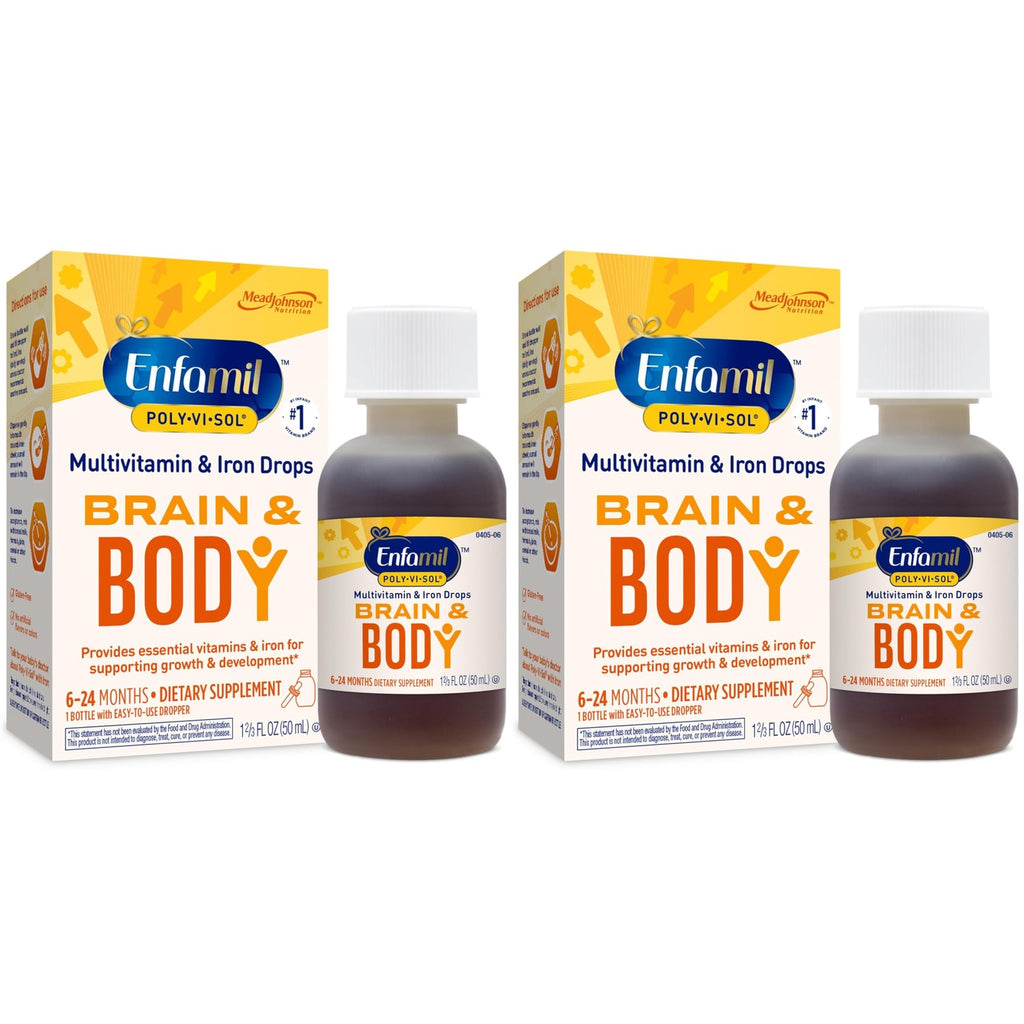 Enfamil Prenatals & Baby Vitamins Poly-Vi-Sol 8 Multi-Vitamins & Iron Supplement Drops for Infants & Toddlers, Supports Growth & Development, 50 mL Dropper Bottle (Pack of 2)