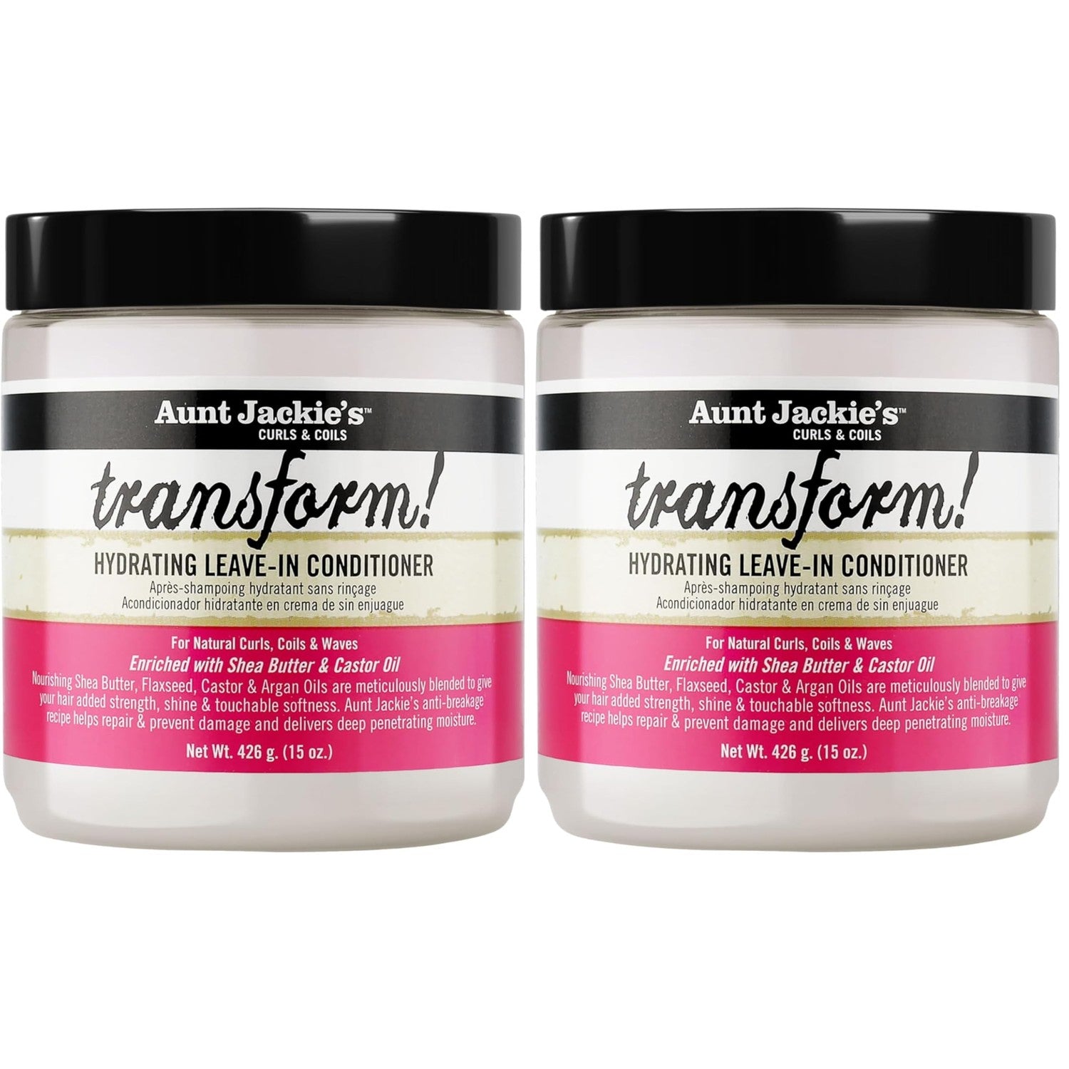 Aunt Jackie's Curls and Coils Transform Hydrating Leave-In Creme Conditioner for All Hair Types and Textures, 15 oz