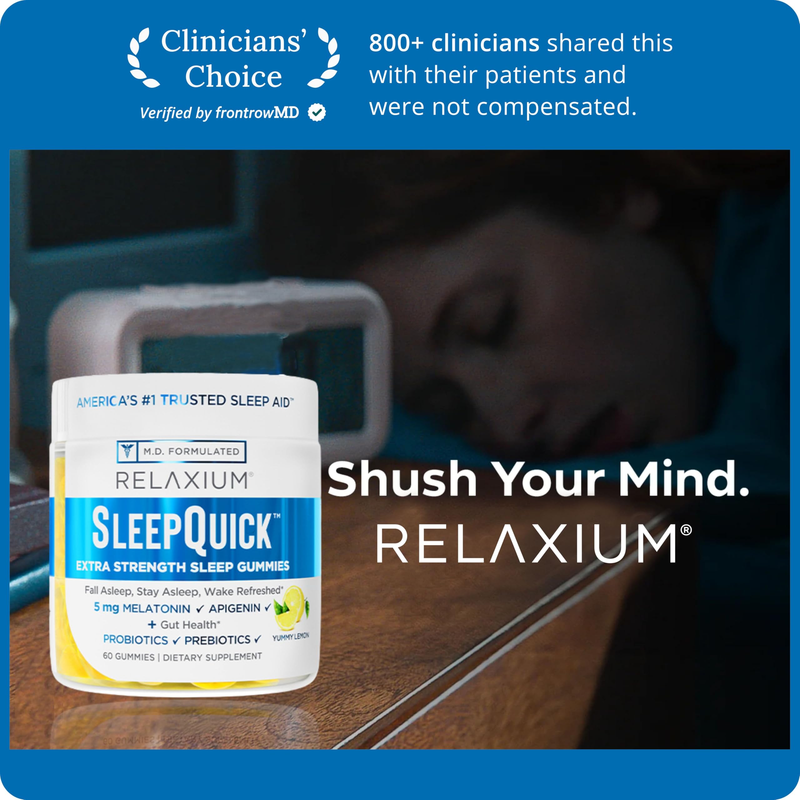 Relaxium SleepQuick Gummies, Sleep Aid, 5 mg Melatonin, D-3, Lemon, 60ct | Gut Health & Immune Support, Prebiotic Probiotic Blend, Gluten & Drug Free