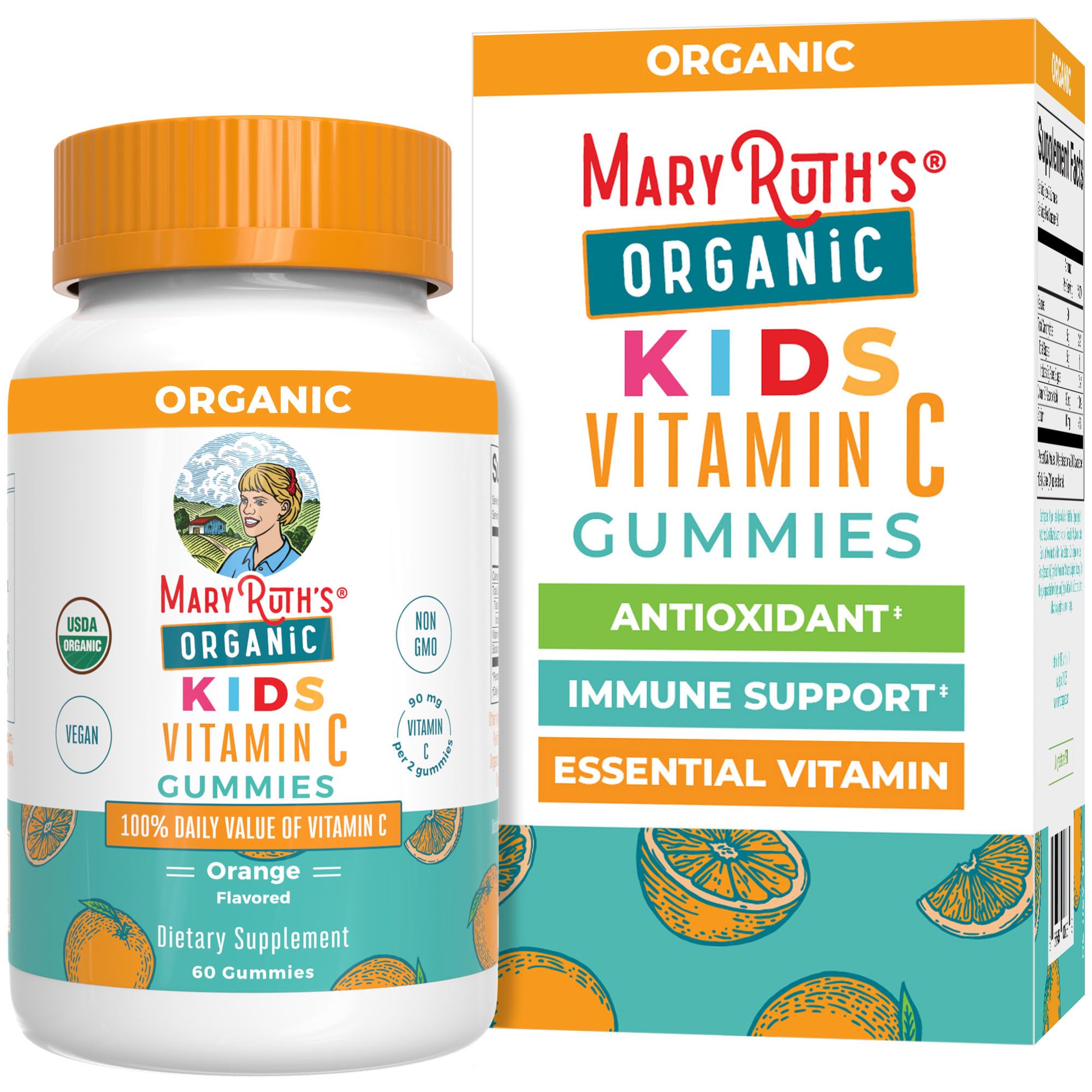 MARYRUTH'S USDA Organic Vitamin C Gummies, Antioxidant, Non-GMO, 60 Count | Vegan Chewable for Ages 14+, Immune Support & Overall Wellness, Gluten Free