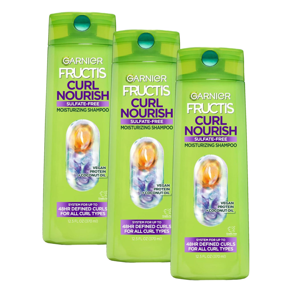Garnier Fructis Curl Nourish Moisturizing Shampoo for Curly Hair, Plant Protein and Coconut Oil Formula, Up to 48HR of Curl Definition, Sulfate Free & Vegan, 22 Fl Oz (Packaging May Vary)