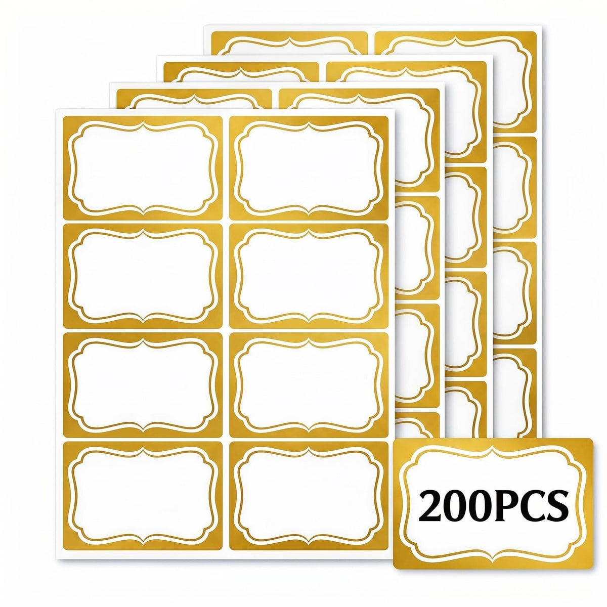 Gold Name Tag Stickers, 200 PCS Blank Name Tags for Classroom and School