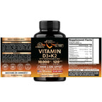 Vitamin D3 K2 - Vitamin D3 10000 iu & K2 as MK-7 120 mcg Complex - 120 Caps | D3 K2 + Magnesium, Zinc & Vitamin C & B12- Immune & Mood Support, Bone & Teeth Health - for Men & Women - Highly Bioavailable