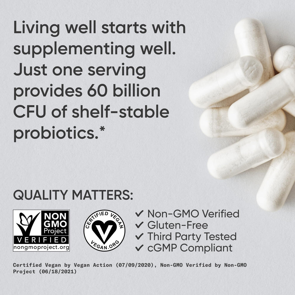 Sports Research® Daily Probiotics 60 Billion CFU w/Prebiotics, 30 Count | 12 Lacto & Bifido Strains for Gut & Digestive Support - Vegan, Non-GMO & Gluten Free