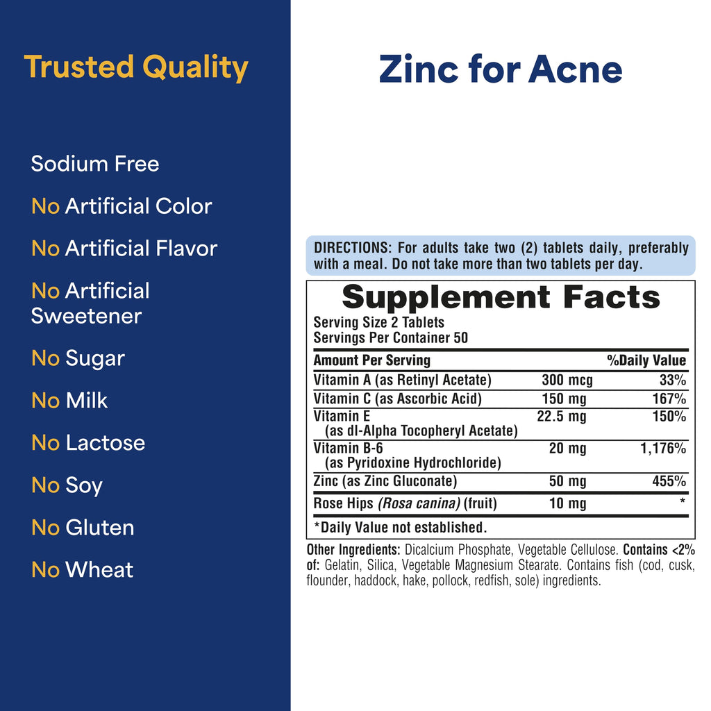 Puritan's Pride Zinc for Acne Skin Formula with Vitamins C, B-6, A, and E