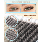 PHKERATA Spider Lash Clusters Natural Eyelash Clusters, Fluffy D Curl Cluster Eyelash Extensions, 12-14-16mm Wispy Individual Lashes with Soft Thin Band