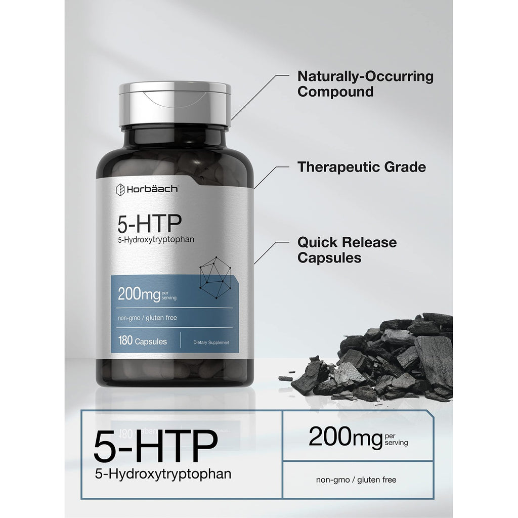 Horbäach 5HTP 200mg Supplement | 180 Capsules | 5 Hydroxytryptophan