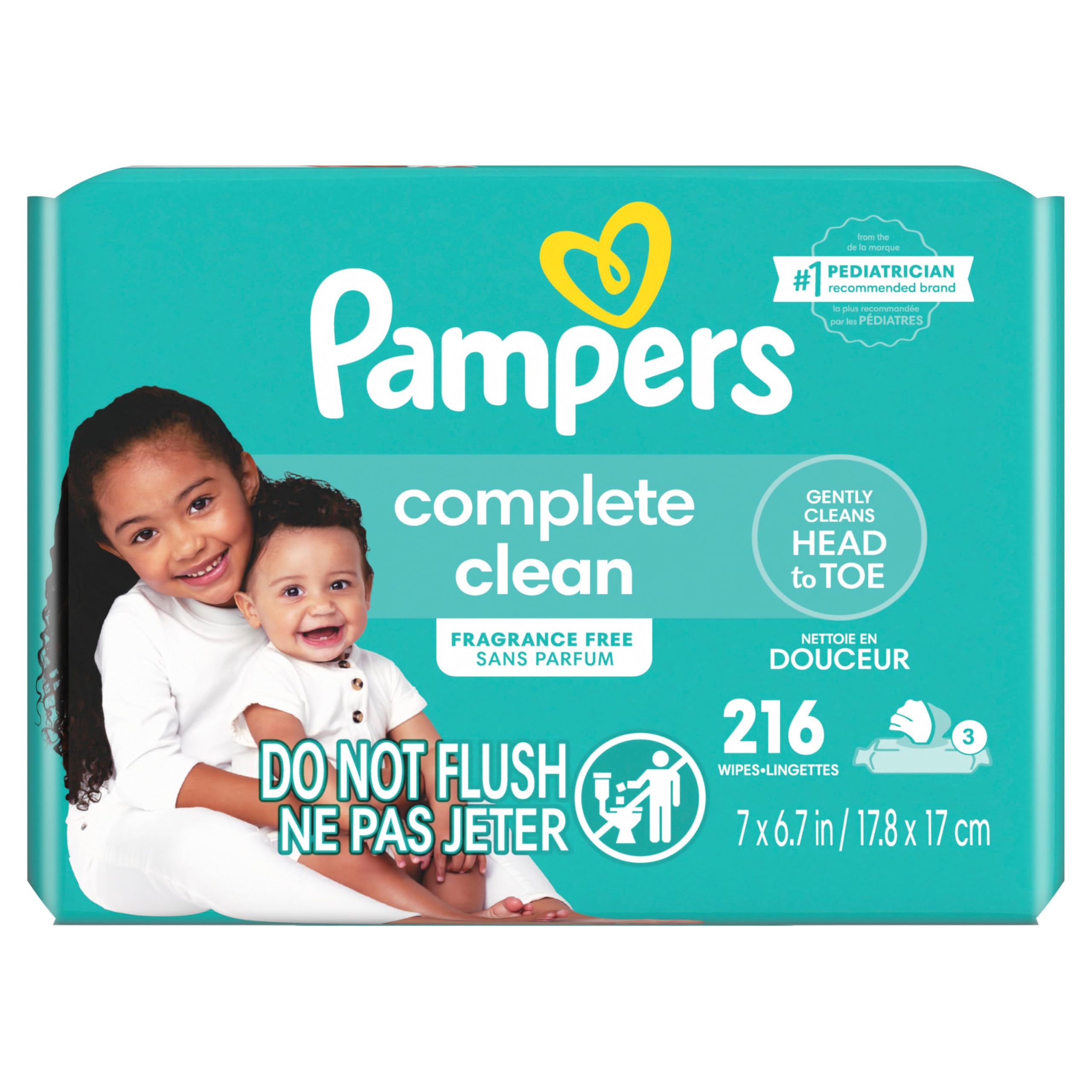 Buy now Baby Wipes, Pampers Baby Diaper Wipes, Complete Clean Unscented, 3X Pop-Top Pack, 216 Count at indiglob india