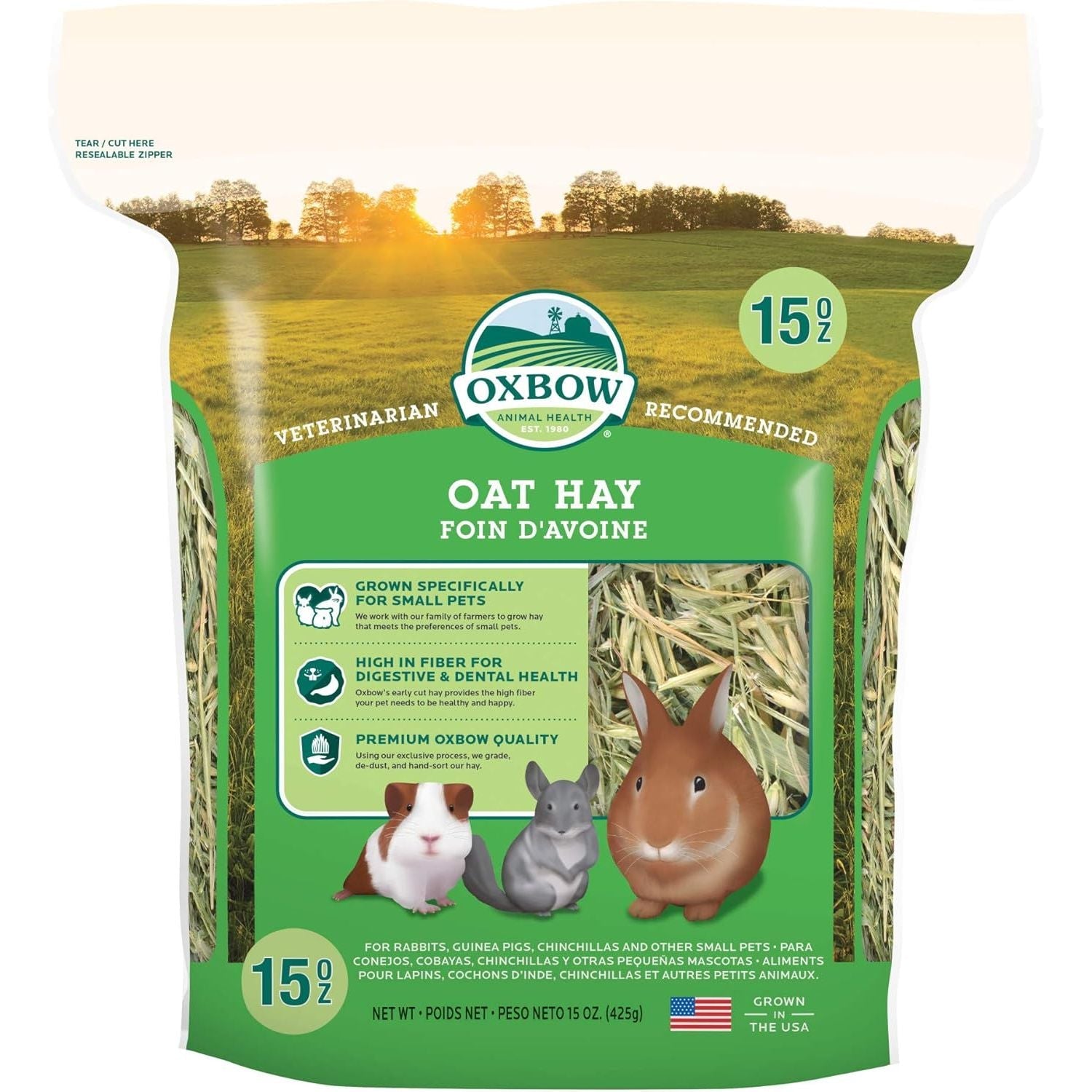 Buy now Oxbow Oat Hay, Rabbit & Guinea Pig Hay, High Fiber for Digestive Health, Grown in the USA, Veterinarian Recommended Small Pet Supplies, for Rabbits, Guinea Pigs, & Chinchillas, 15 oz. at indiglob india