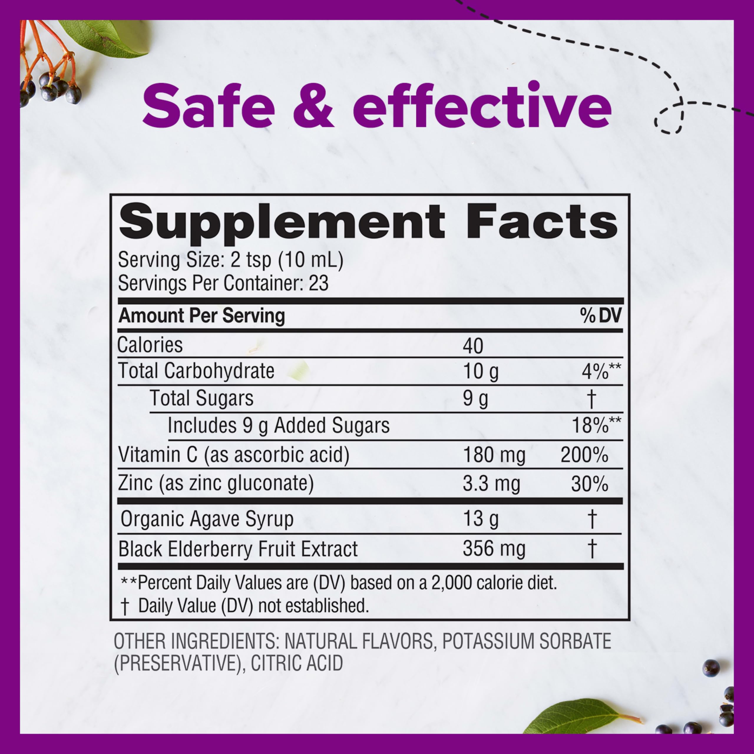 Zarbee's Adult Daily Immune Support Liquid, Vitamin C & Zinc, 8 fl oz | For Adults & Kids Ages 12+ Years, High Concentrate Liquid, Black Elderberry Flavor, For Daytime Use