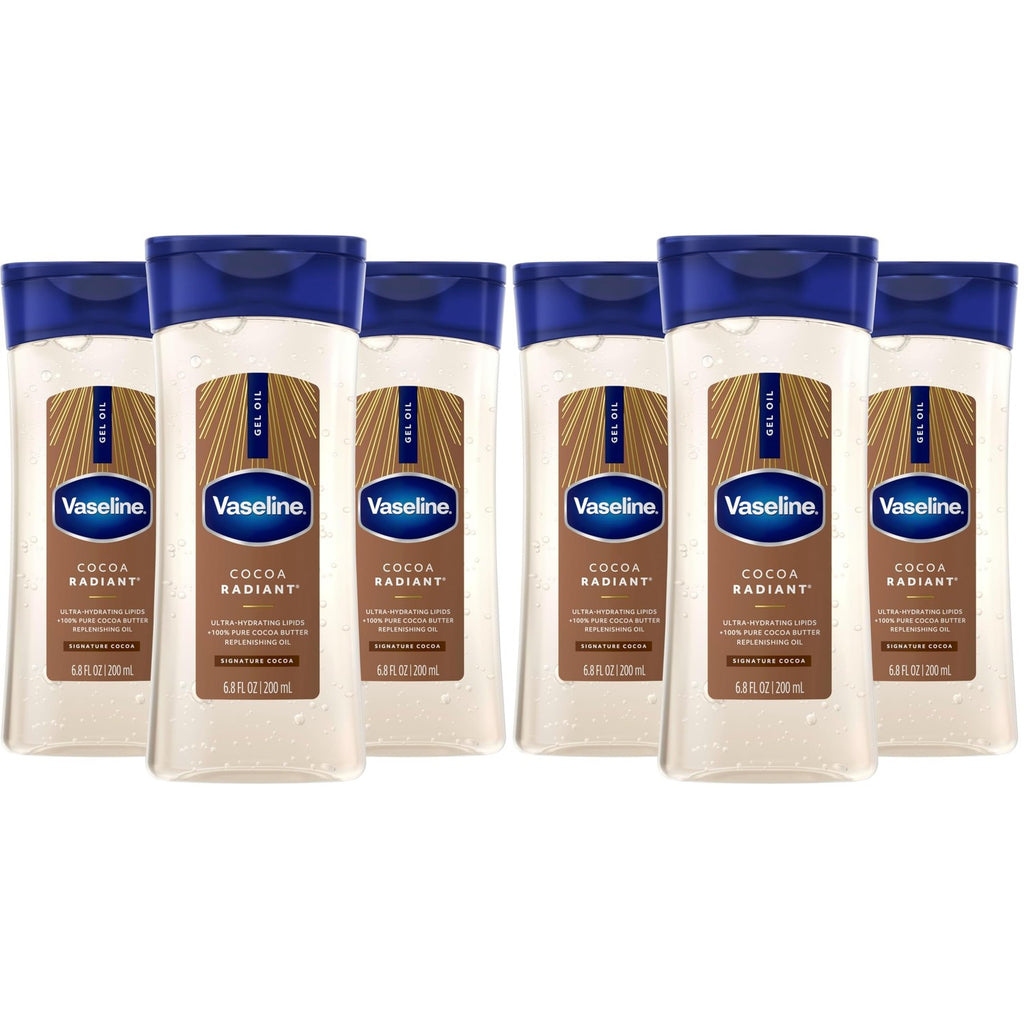 Vaseline Intensive Care Cocoa Radiant for Glowing Skin Body Gel Oil Made with Pure Cocoa Butter + Replenishing Oils 6.8 fl oz | Body moisturizer for dry skin, with 100% Pure Cocoa Butter & Replenishing Oils for a healthy glow, Intensive Care