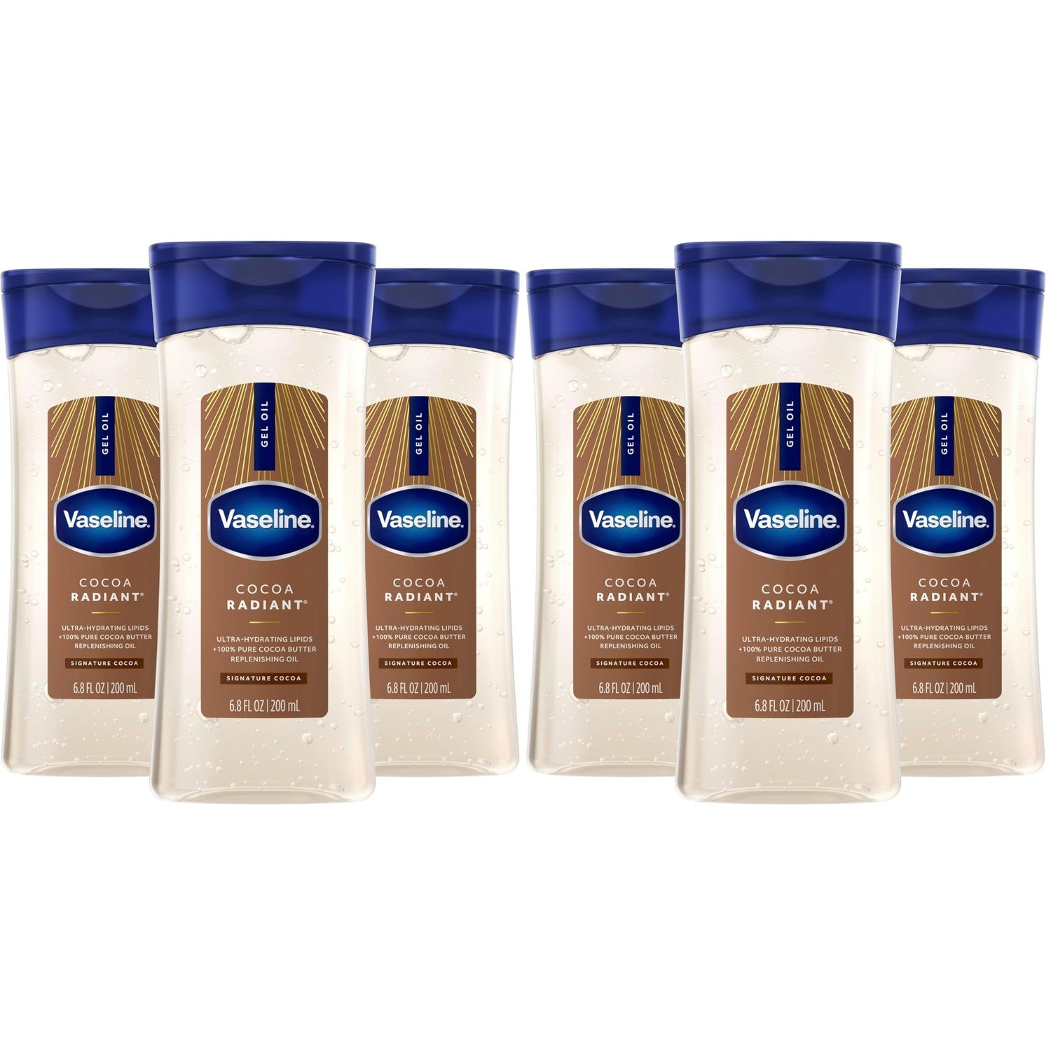 Vaseline Intensive Care Cocoa Radiant for Glowing Skin Body Gel Oil Made with Pure Cocoa Butter + Replenishing Oils 6.8 fl oz | Body moisturizer for dry skin, with 100% Pure Cocoa Butter & Replenishing Oils for a healthy glow, Intensive Care