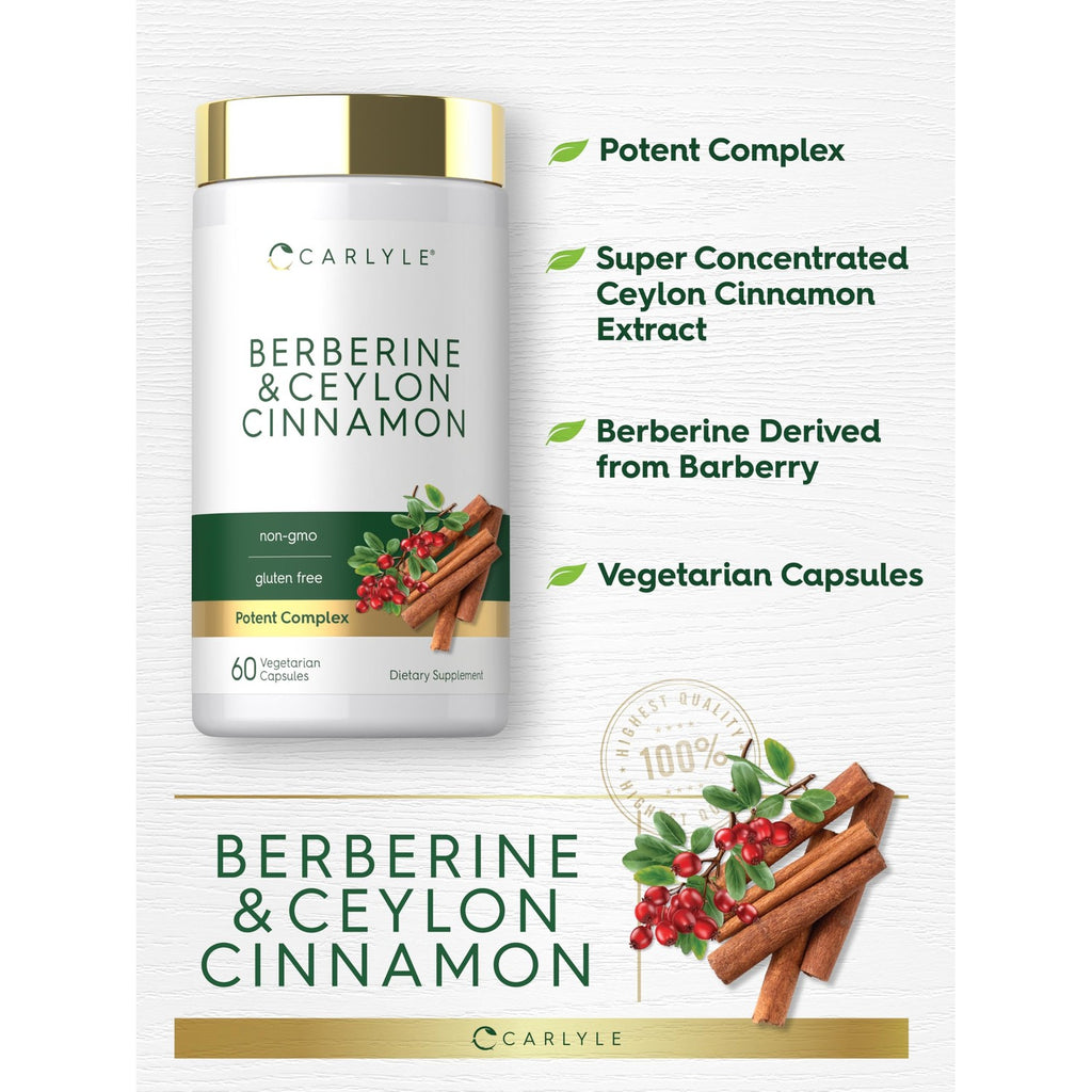 Carlyle Berberine with Ceylon Cinnamon | 60 Capsules | Vegetarian, Non-GMO, Gluten Free