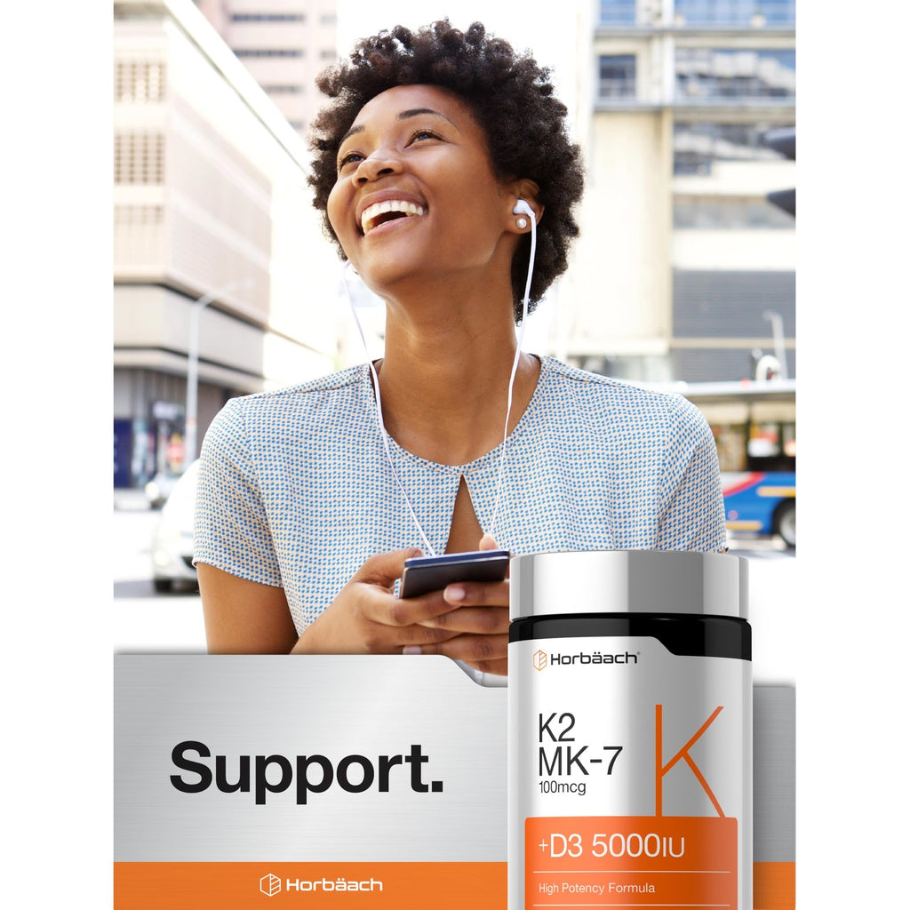 Horbäach Vitamin D3 K2 5000 iu | 100mcg MK-7 Complex | 180 Softgel Capsules | Non-GMO & Gluten Free Supplement