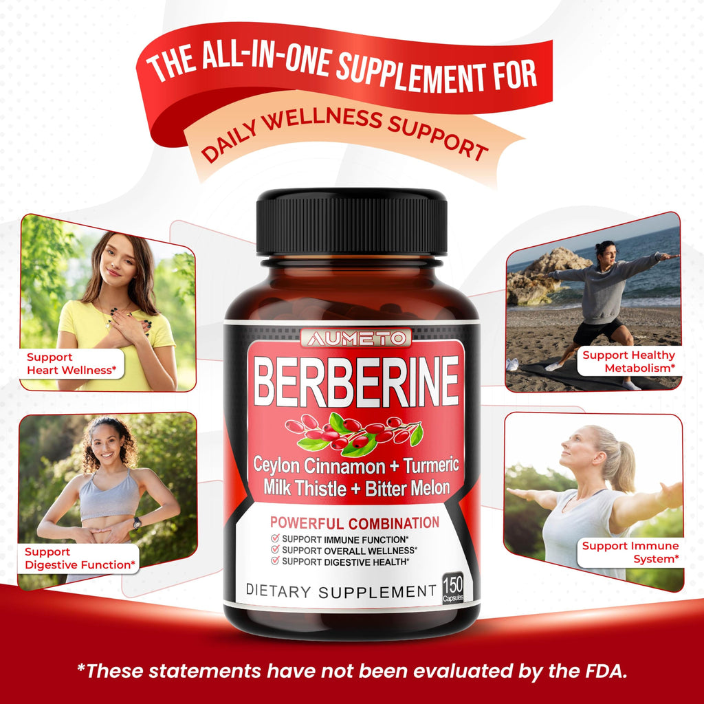 Berberine Supplement - Enhanced with Ceylon Cinnamon, Turmeric, Milk Thistle, Bitter Melon for Digestion, Immunity & Weight Managament (150 Count (Pack of 1))