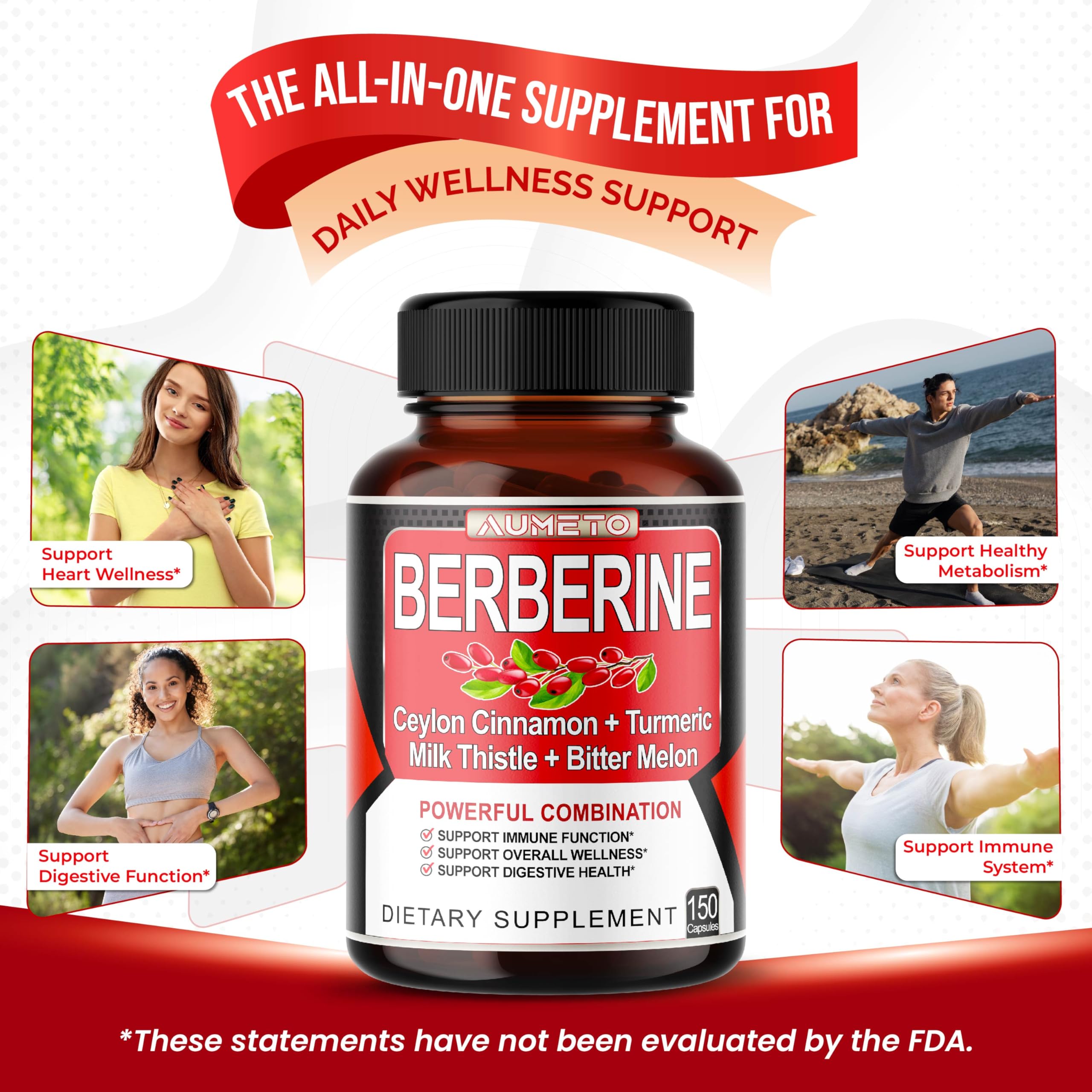 Berberine Supplement - Enhanced with Ceylon Cinnamon, Turmeric, Milk Thistle, Bitter Melon for Digestion, Immunity & Weight Managament (150 Count (Pack of 1))