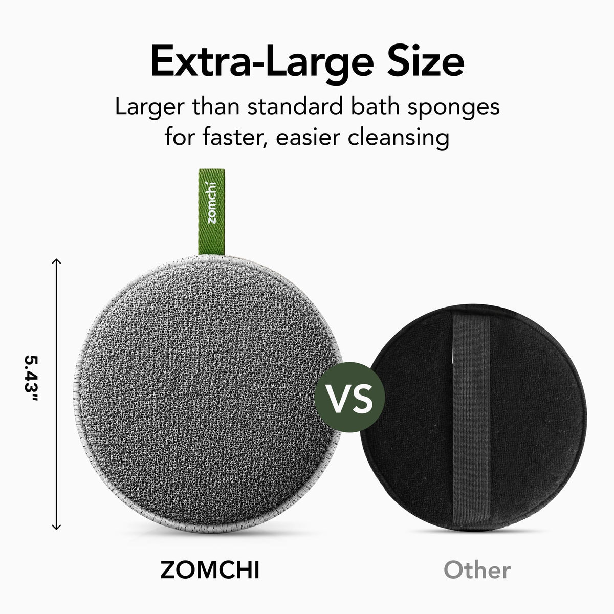 ZOMCHI Large Exfoliating Body Scrubber with Dual-Texture, 2 Pack, Grey