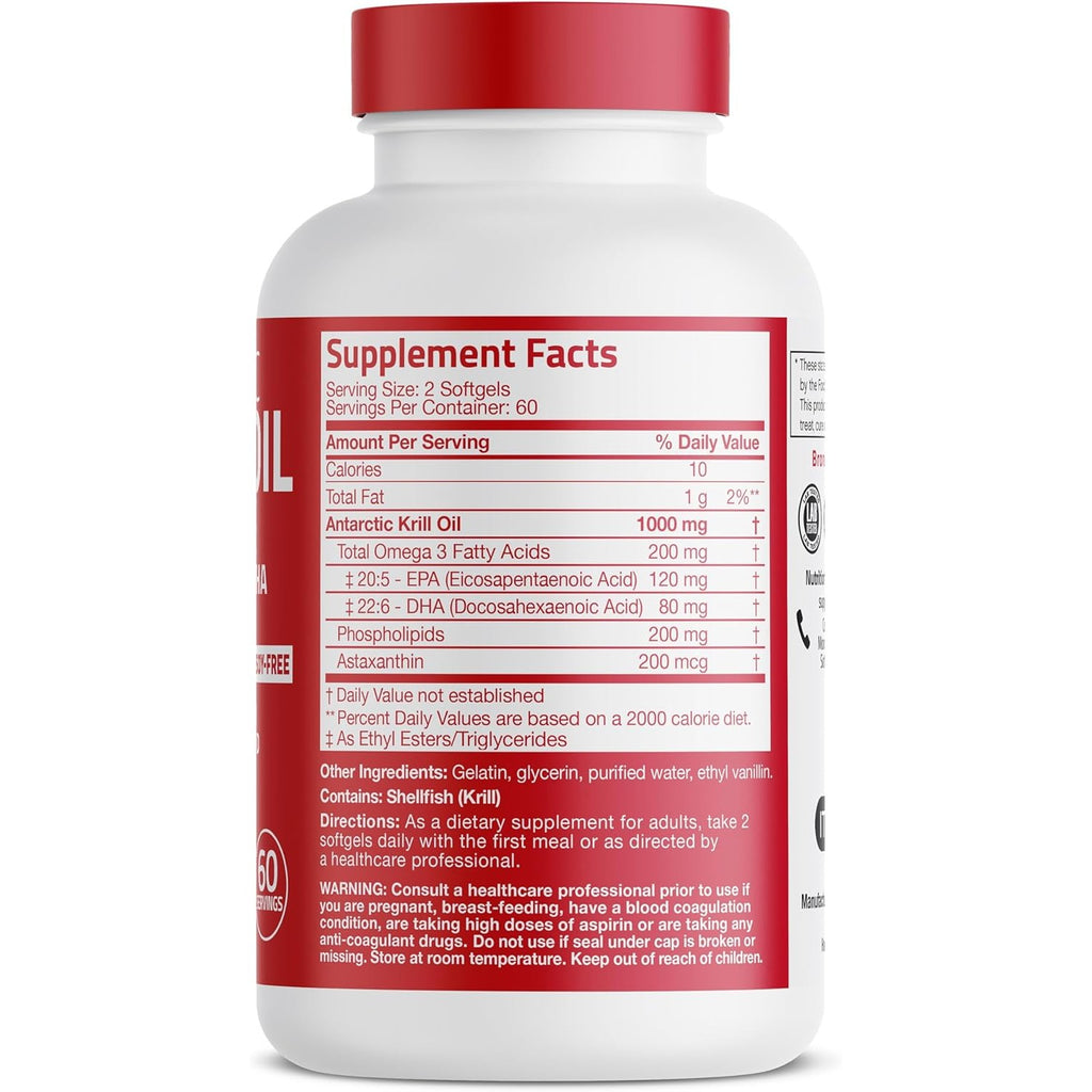 Buy now Bronson Antarctic Krill Oil 1000 mg with Omega-3s EPA, DHA, Astaxanthin and Phospholipids 120 Softgels at indiglob india