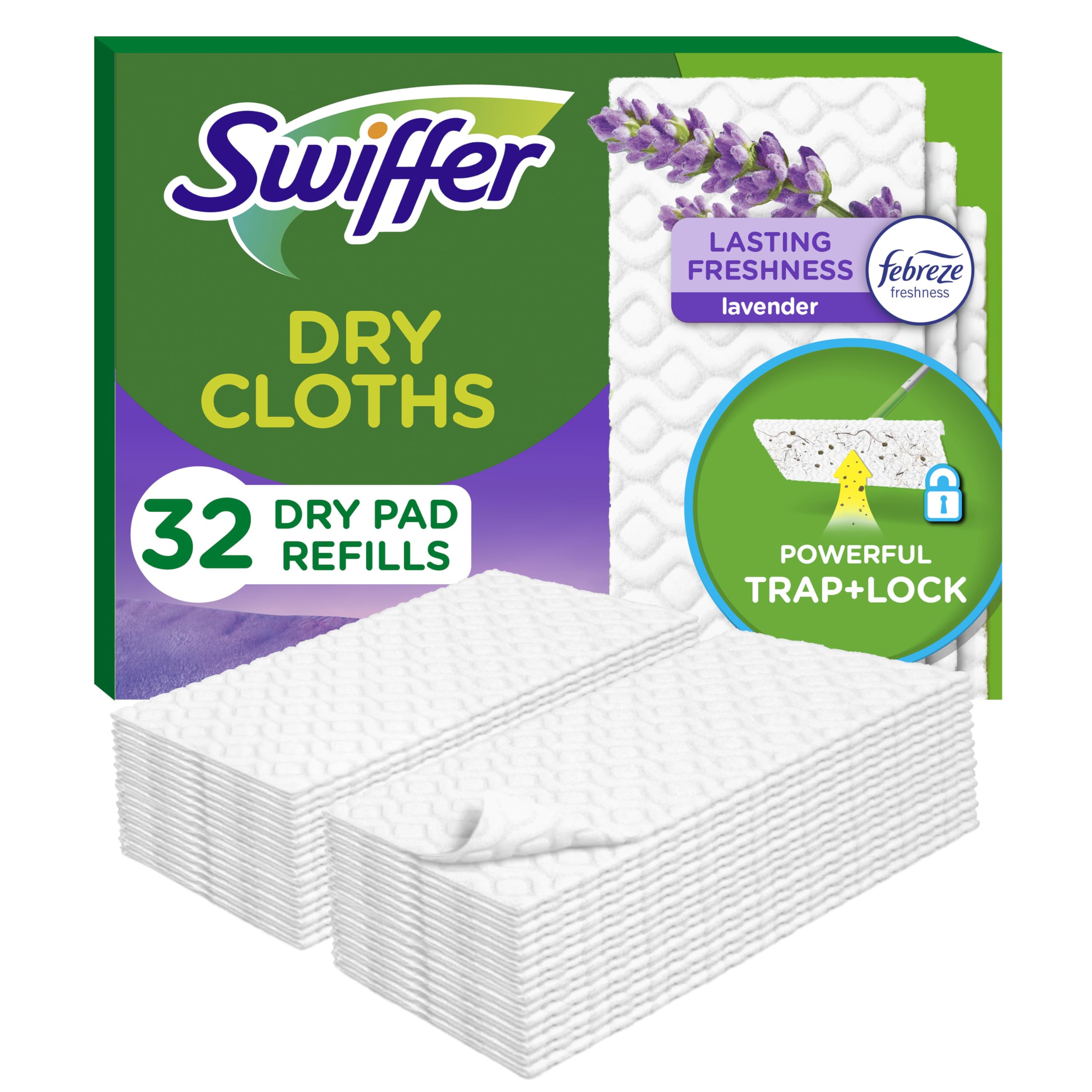 Buy now Swiffer Sweeper Dry Sweeping Pad, Multi Surface Refills for Dusters Floor Mop, with Febreze Lavender, 32 count at indiglob india