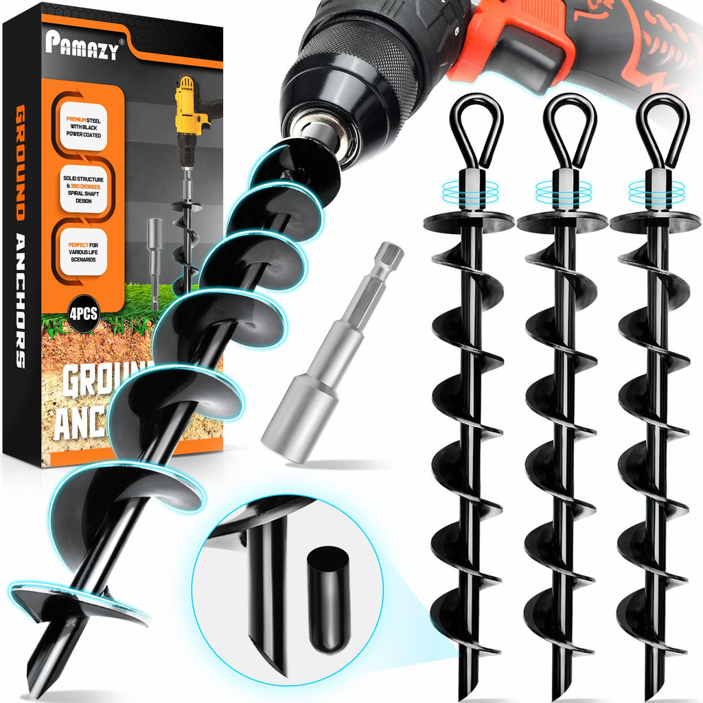 [Premium] 4PCS Ground Anchors Screw in & Power Nut Driver, Swing Set Anchor