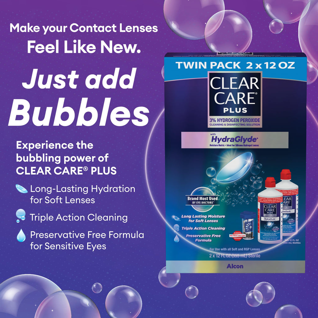 CLEAR CARE Plus Cleaning & Disinfecting Contact Lens Solution, 12 Oz 2 Pack