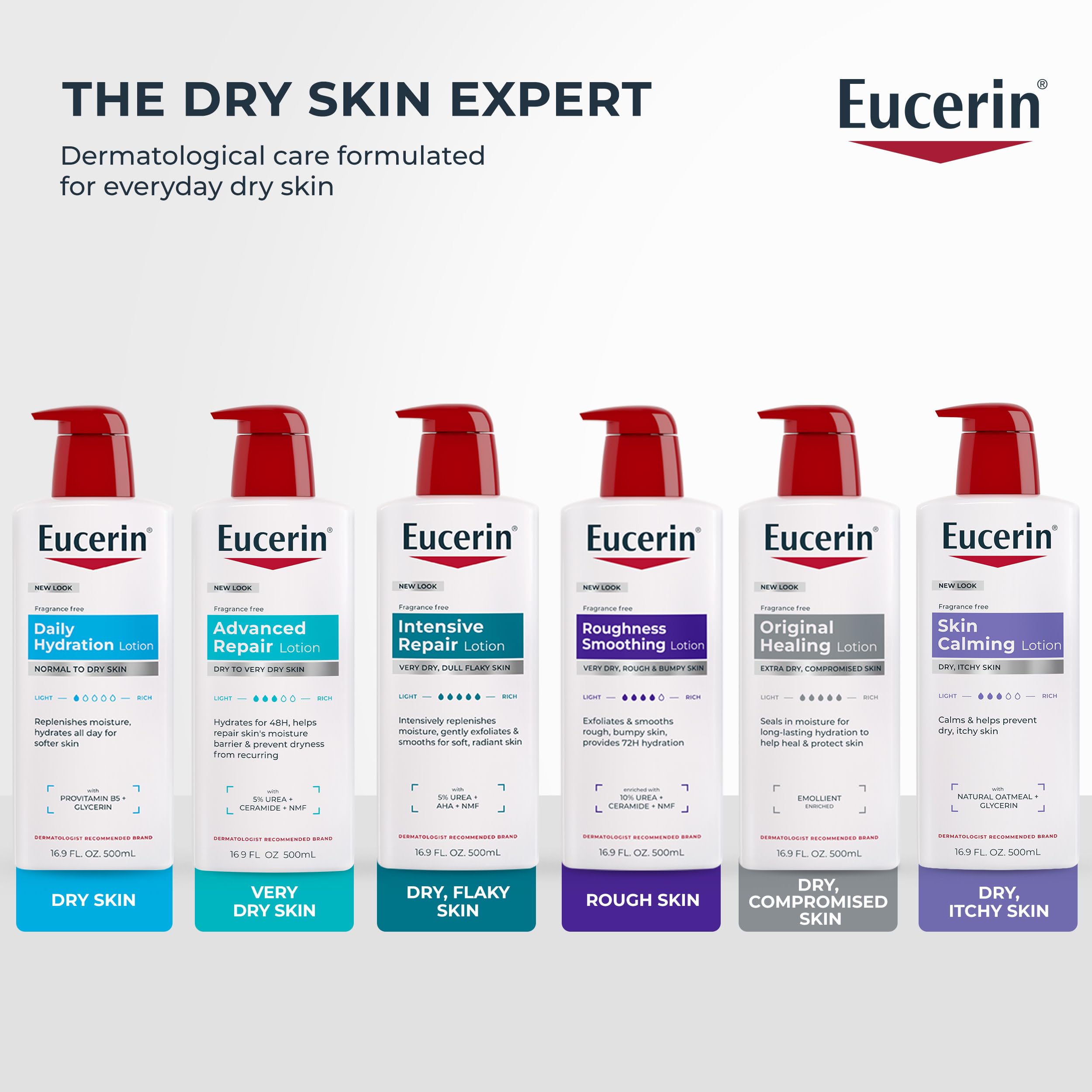 Eucerin Roughness Smoothing Lotion with Urea, 16.9 FL OZ | Urea Enriched Body Moisturizer for Rough, Bumpy, Dry Skin, 72 Hours of Hydration, Paraben and Fragrance Free