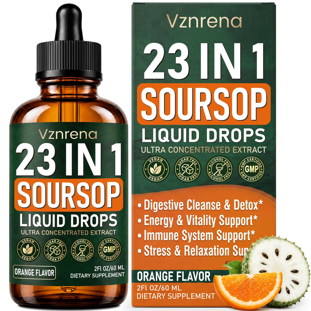 Soursop Bitters Liquid Drops – 23 in 1 Formula with Graviola, Black Seed, Sea Moss, Moringa – Supports Digestive Health, Immune Function, Natural Energy - Vegan, Non-GMO - Orange Flavor, 2 fl oz