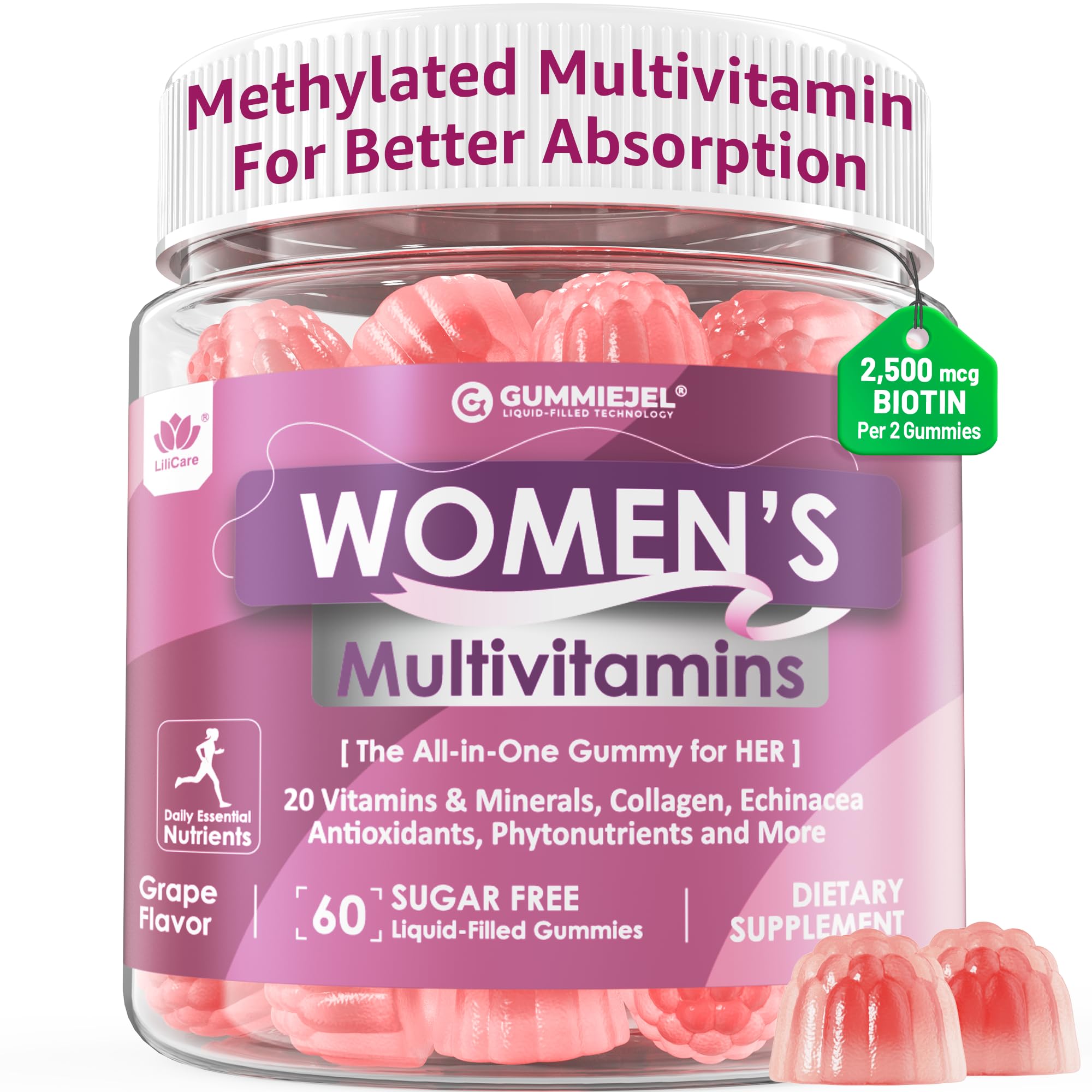 2 Pack - Womens Multivitamin Gummy, Methylated Multivitamin for Women, Biotin, Methylfolate, Iron, Collagen, Vitamins A C D, B Complex, Antioxidants for Women's Daily Support, Beauty, Immune, No Sugar