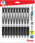 Pentel Energel 0.7 mm RTX Retractable Black Ink Pens - Medium Point, Metal Tip Pack of 10