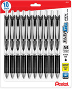 Pentel Energel 0.7 mm RTX Retractable Black Ink Pens - Medium Point, Metal Tip Pack of 10
