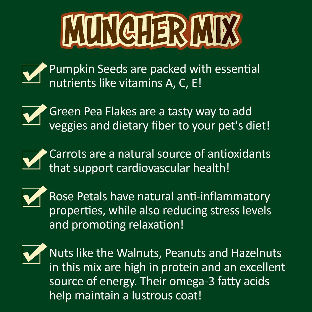 Exotic Nutrition Muncher Mix (3.5 oz) - Natural & Nutritional Treat for Hamsters, Gerbils, Rats, Degus, and Squirrels