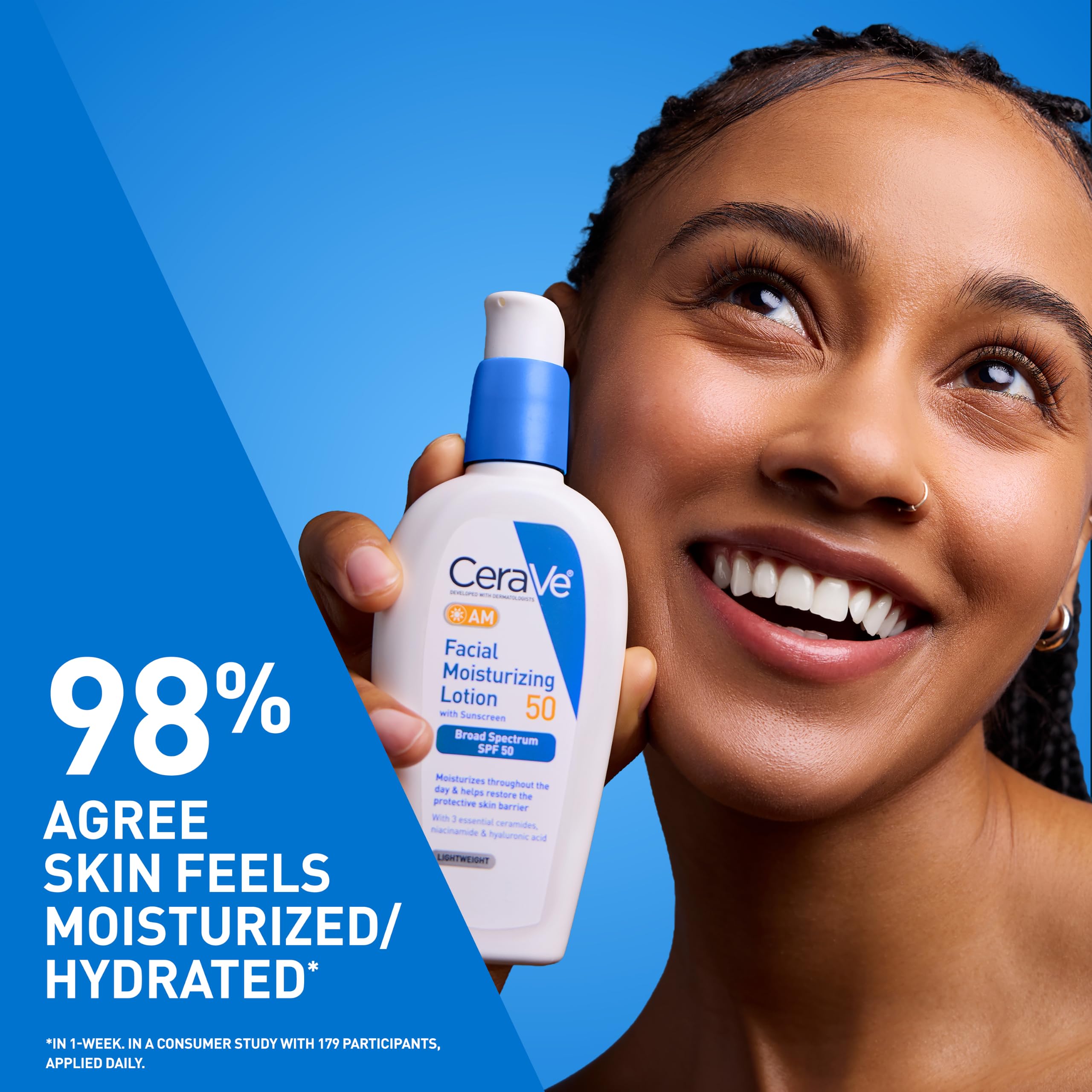 CeraVe AM Facial Moisturizing Lotion SPF 50, Face Moisturizer with SPF, 3oz | Travel Size Skin Care, Hyaluronic Acid and Niacinamide That Blends with No White Cast, Non-Greasy & Non-Comedogenic