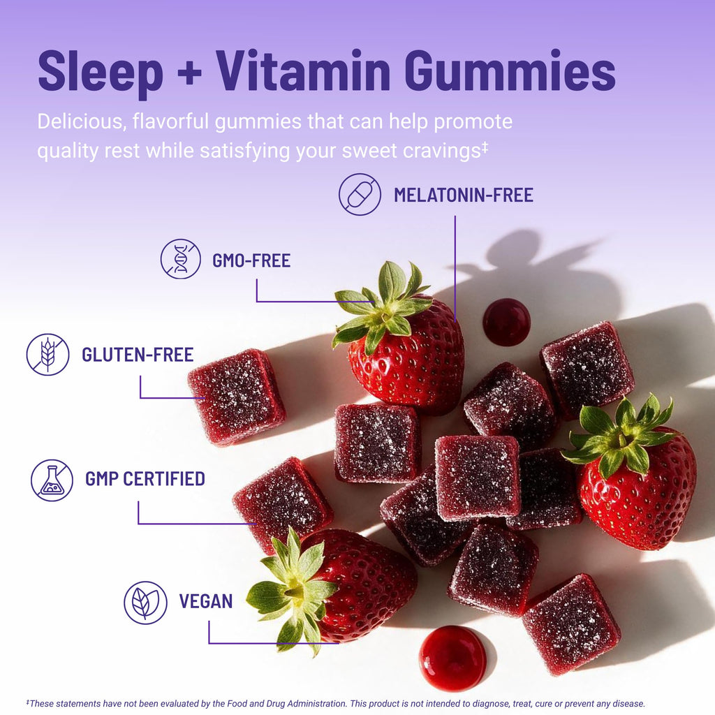 MoonBrew Strawberry Sleep + Vitamin Gummies - 8 Essential Vitamins & Minerals, Natural Magnesium Calming Aid, Melatonin-Free, 25-Pack (100 Gummies)