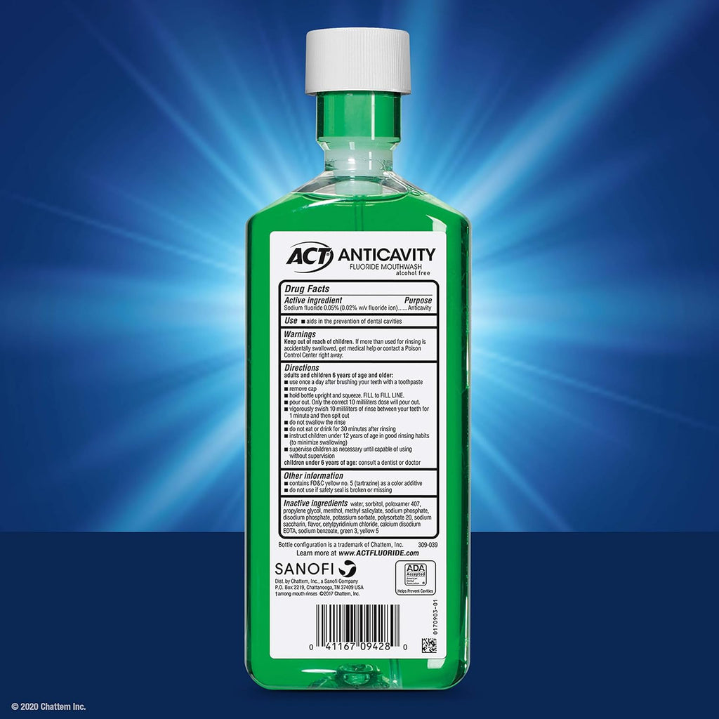 Buy now ACT Anticavity Zero Alcohol Fluoride Mouthwash 18 fl. oz., With Accurate Dosing Cup, Mint at indiglob india