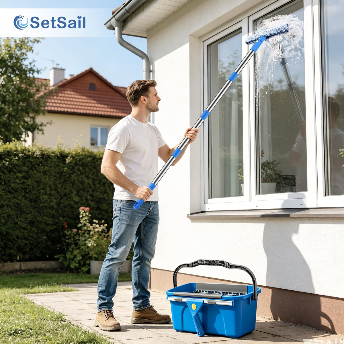 SetSail Window Cleaning Kit with Bucket 3 Gallon for Home Outdoor, Blue