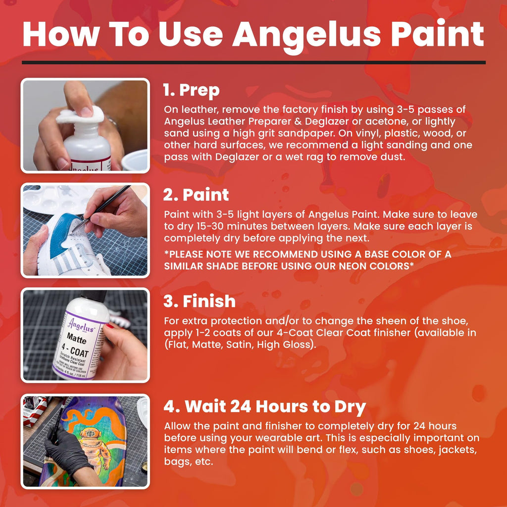 Angelus Acrylic Leather Paint, Best Sellers Kit, Flexible Paint For Shoes, Sneakers, Leather, Canvas, Furniture, and More - 12 Colors (1 oz Each)