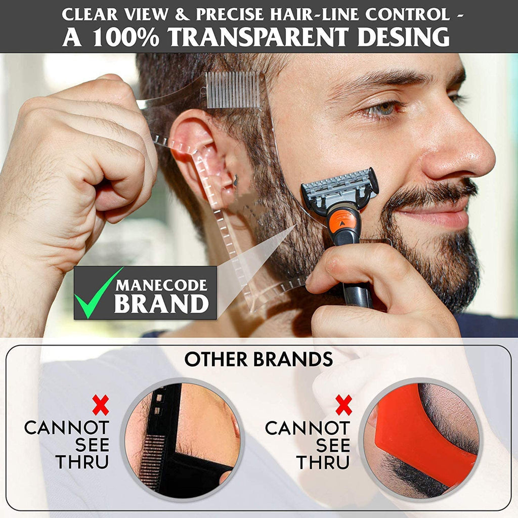 Buy now Men's Beard Shaping Tool With Inbuilt Comb Transparent Template Styling Comb Templates for Goatee Mustache Sideburns, Jaw Cheek/Neck Line, Symmetric/Curve/Step Cut (Clear) at indiglob india