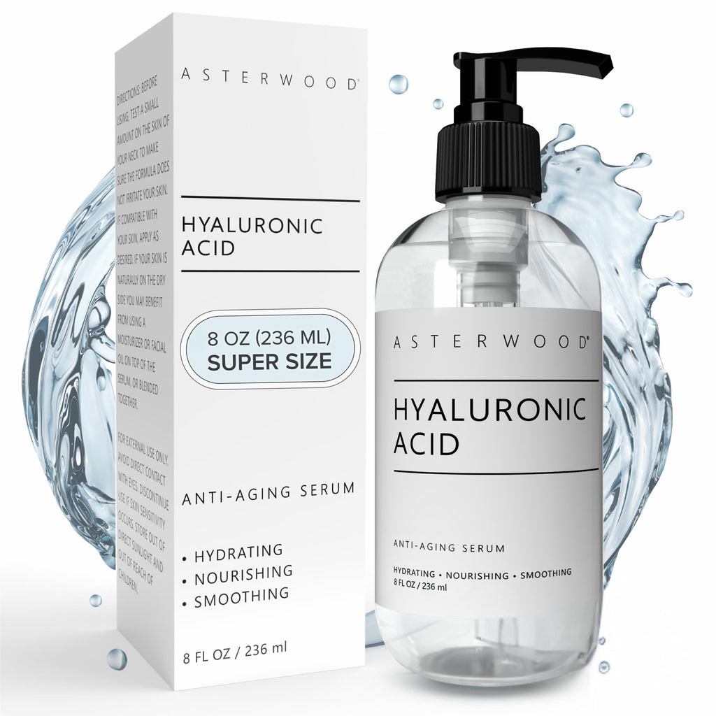 Asterwood Pure Hyaluronic Acid Serum for Face, Anti-Aging & Hydrating | Deep Hydrating, Plumping & Smoothing Serum, Cruelty-Free, Fragrance-Free & Vegan, 8 Fl Oz