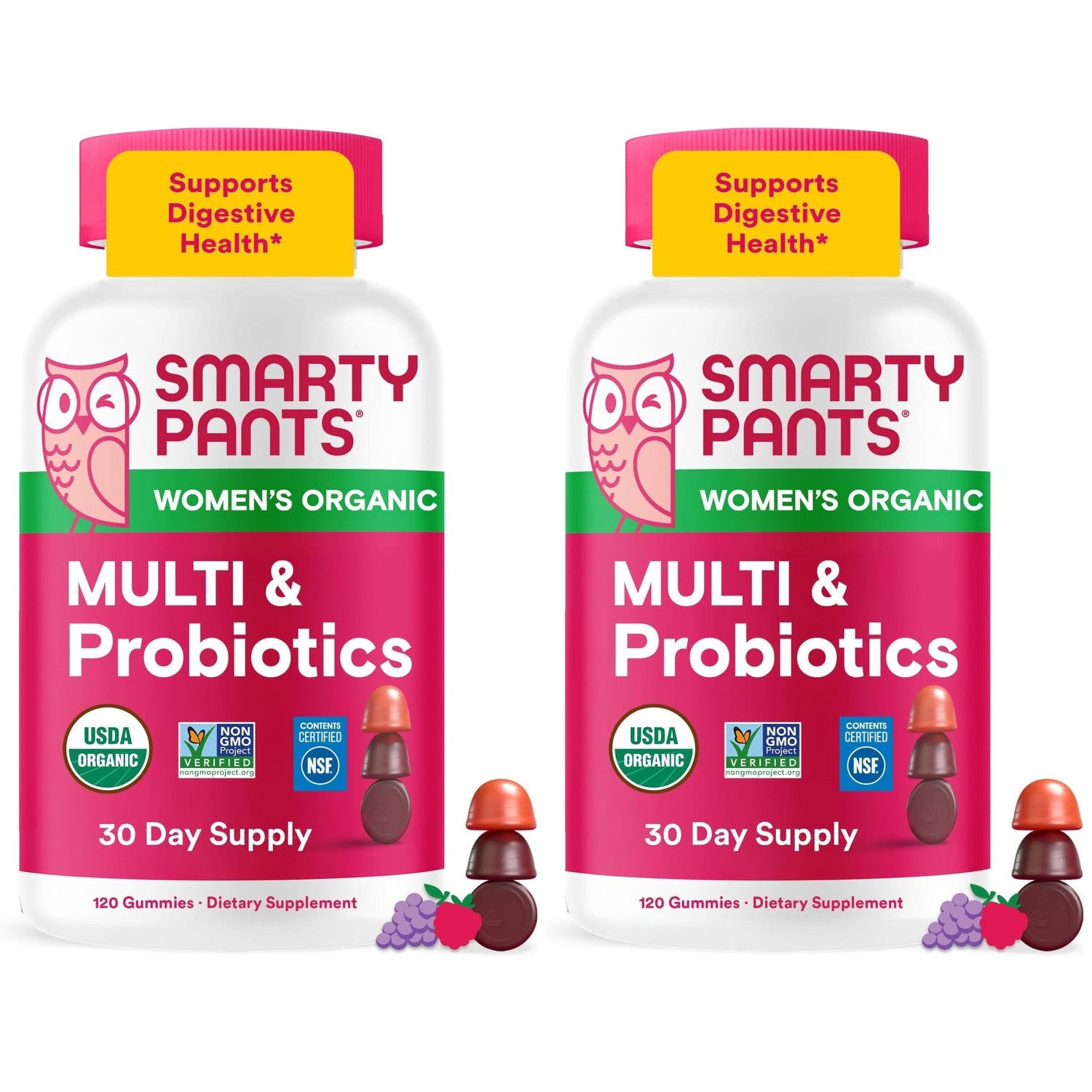 SmartyPants Organic Women's Multivitamin Gummies: Biotin, Probiotics, Methylfolate, Omega 3 (ALA), Vitamin D3, C, Vitamin B12, B6, A, K & Zinc, Inositol, Gluten Free, 120 Count (30 Day Supply)
