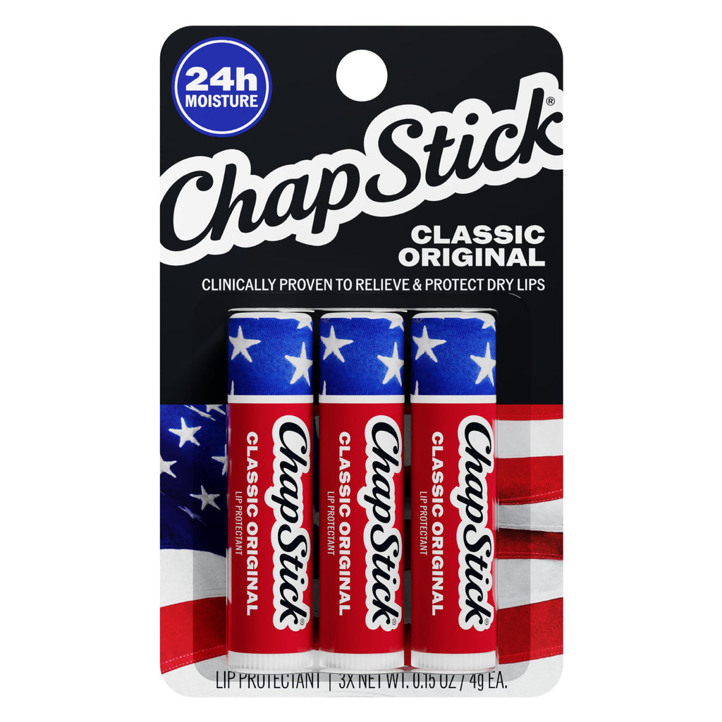 ChapStick Classic Original Americana Lip Balm with 24 Hour Moisture, 3-Pack