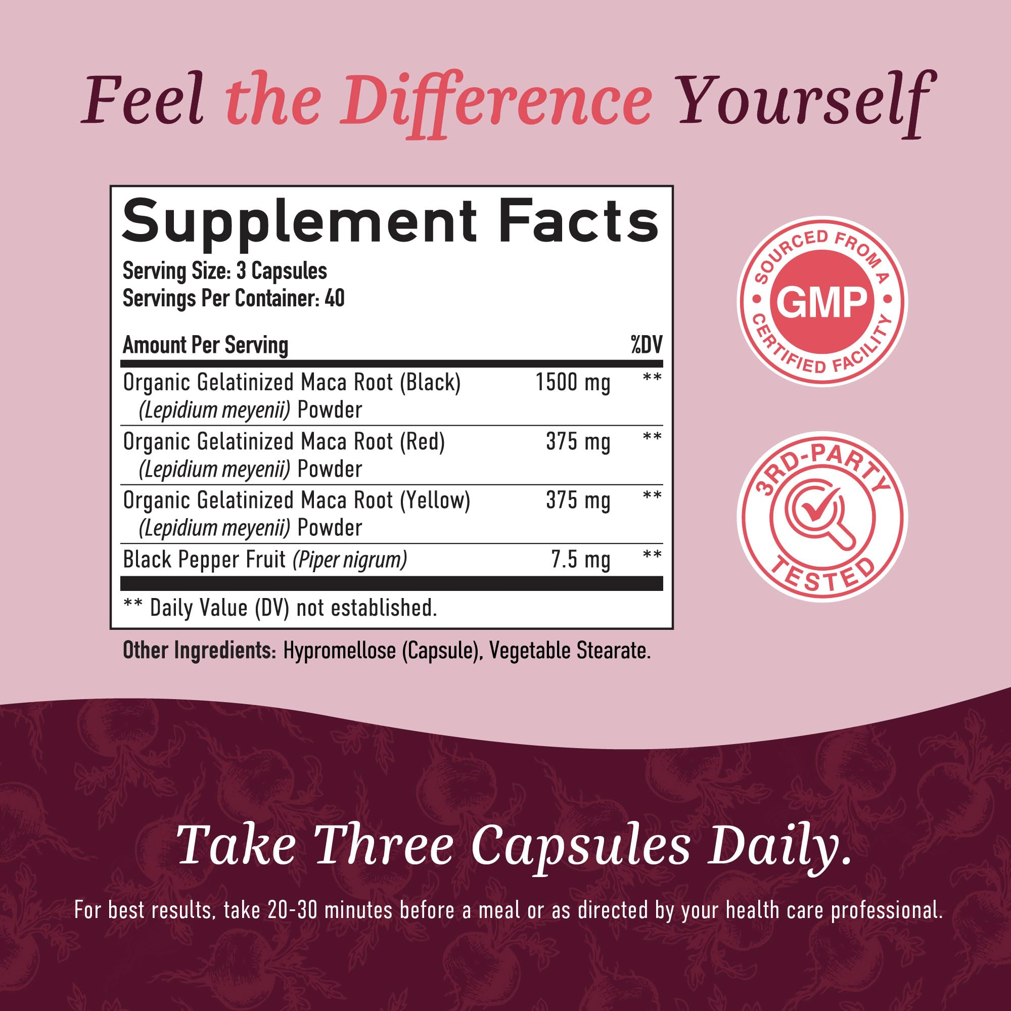 Organic Maca Root Capsules for Women, Peruvian Maca 2250MG Extra Strength | Red Black & Yellow Root Powder with Black Pepper for Absorption, Herbal Support for Energy & Hormone Balance, 120 Capsules