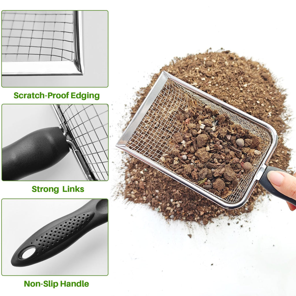Gardening Soil Sifter Pack of 2 - Garden Sand Soil Compost Sifter with Handle - Two Garden Sifters (3.8mm and 5mm Mesh),Ideal for Sand, Rocks, Dirt, Compost - Perfect for Gardening