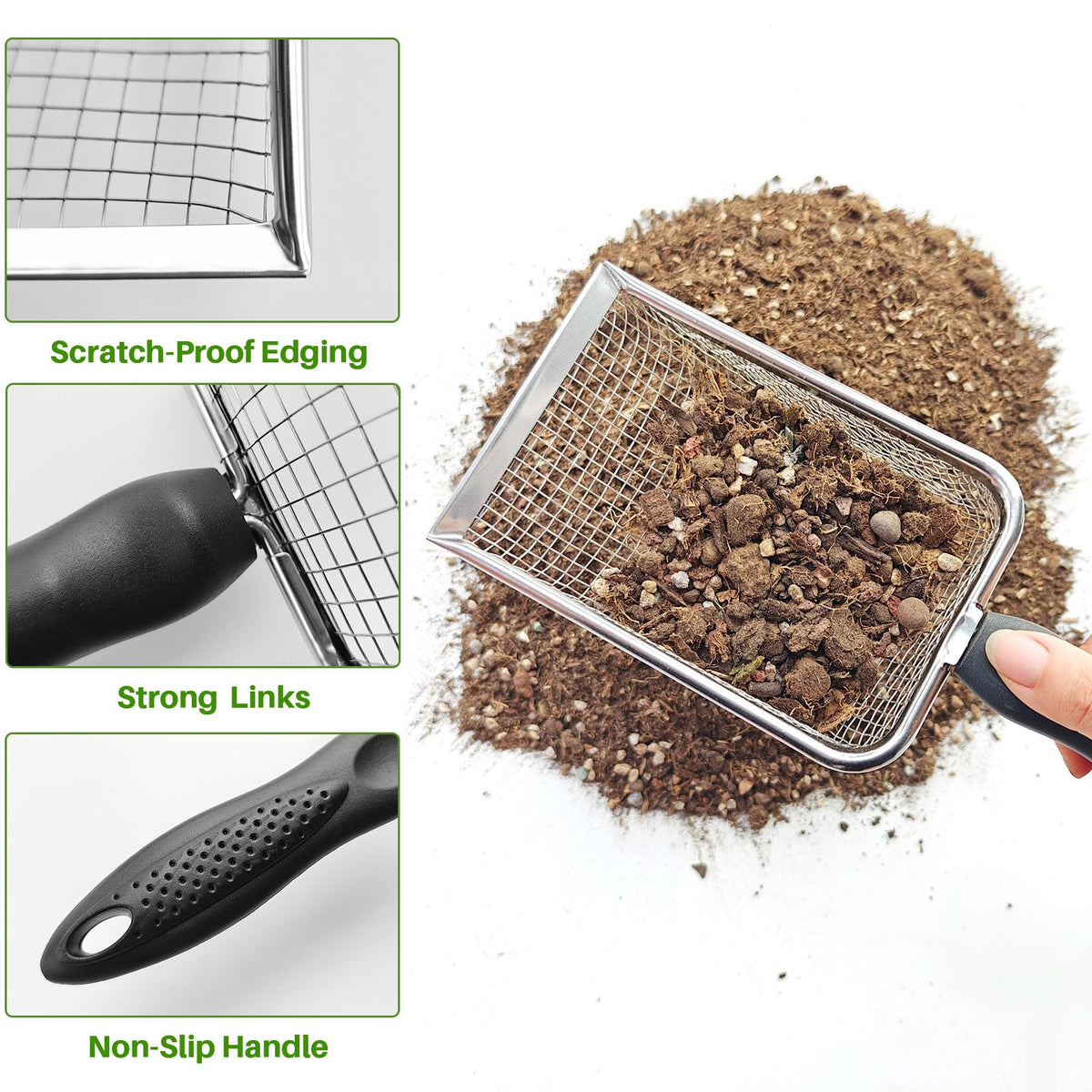 Gardening Soil Sifter Pack of 2 - Garden Sand Soil Compost Sifter with Handle - Two Garden Sifters (3.8mm and 5mm Mesh),Ideal for Sand, Rocks, Dirt, Compost - Perfect for Gardening