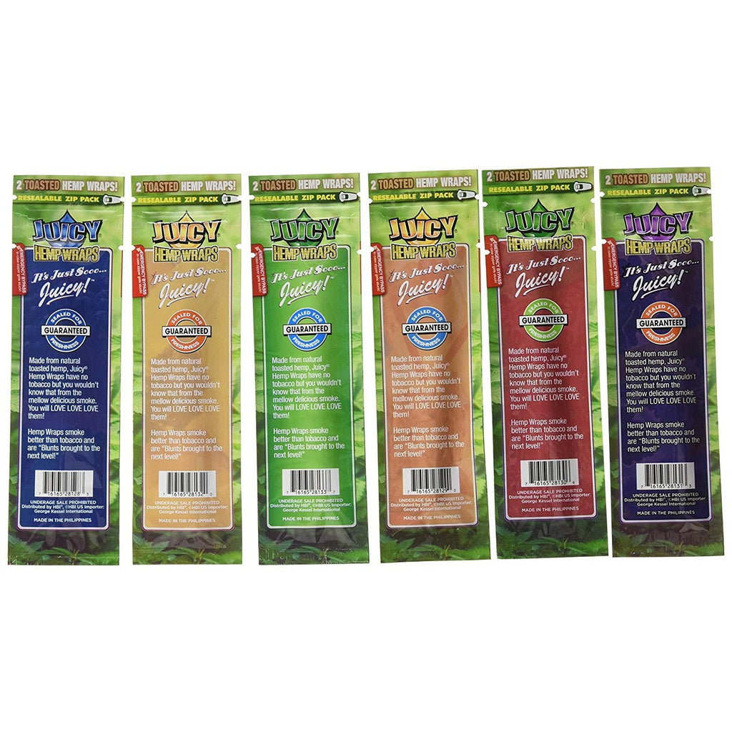 12 Total Natural Juicy Jays Hemp Wraps Variety Pack Bundle Mixed Flavors (6 Packs of 2) Made of Pure Hemp Non Tobacco + Limited Beamer Smoke Sticker