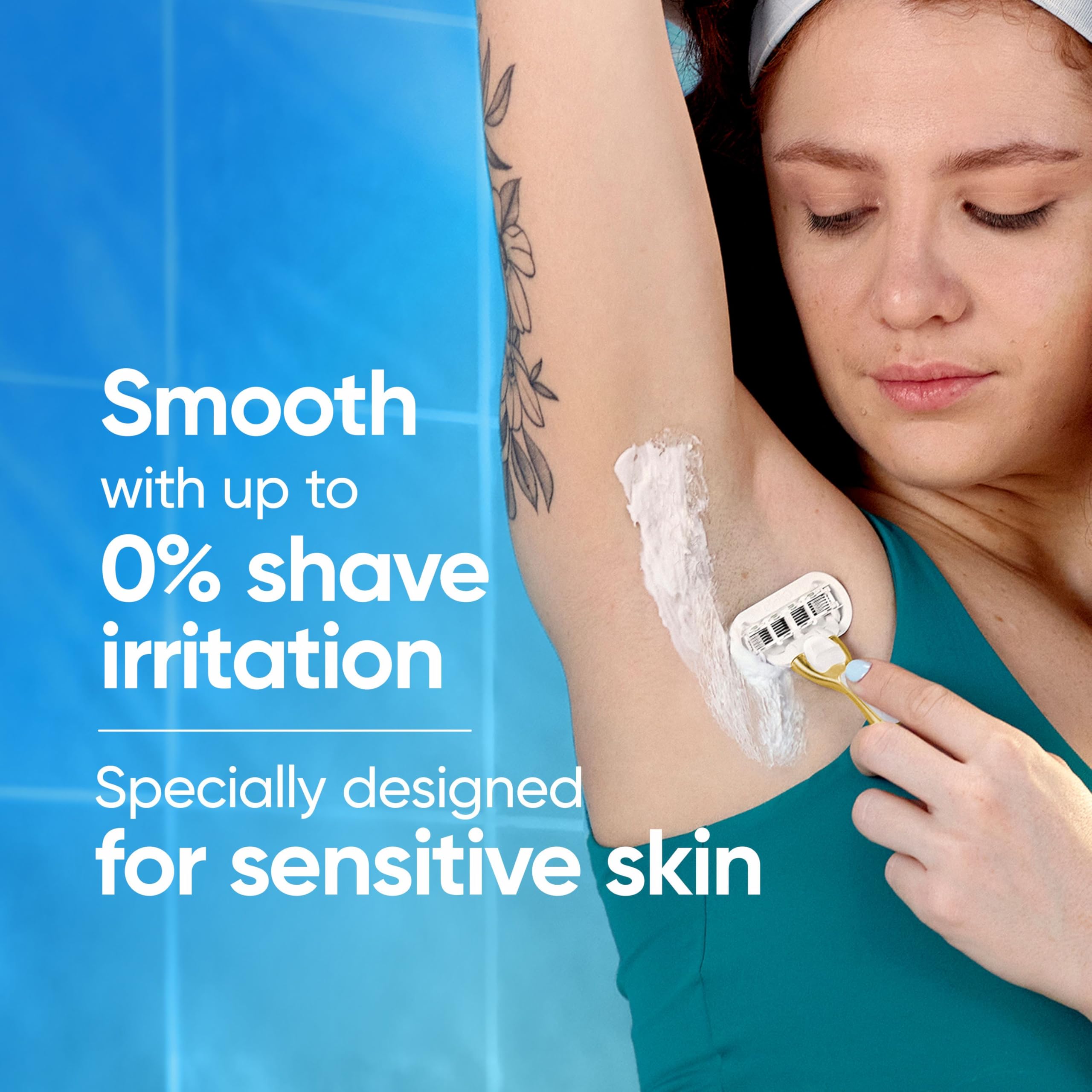 Gillette Venus Extra Smooth Sensitive Gold Women's Razor Handle + 2 Blade Refills, includes Shower Holder