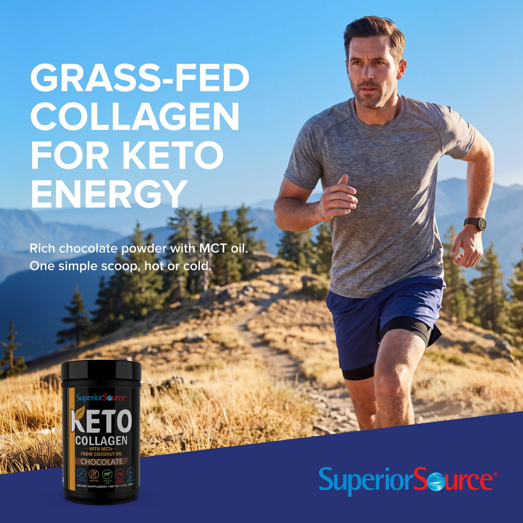 Superior Source Keto Collagen Protein Powder with MCT Oil, Chocolate, 14 oz
