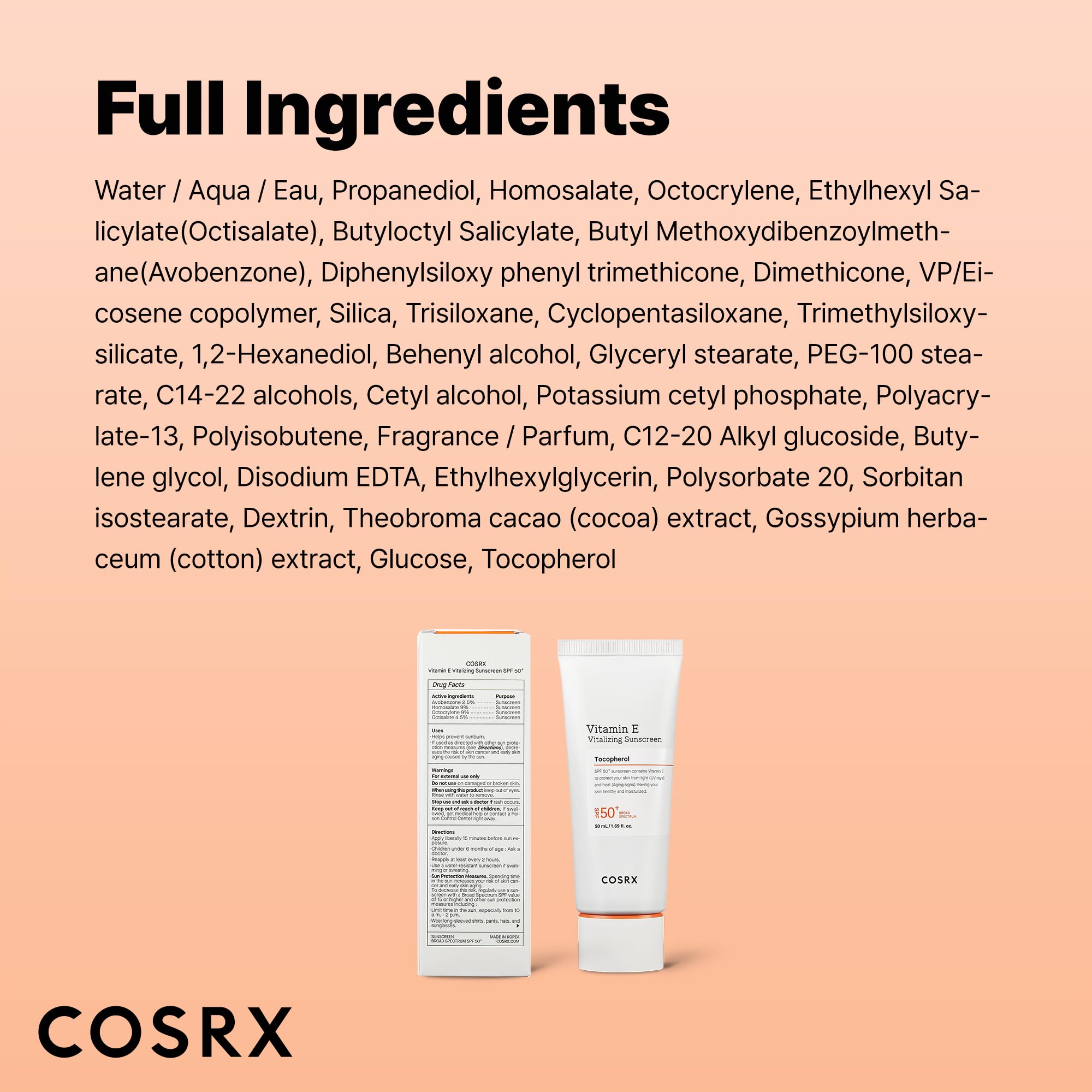 COSRX Vitamin E Sunscreen SPF 50, Natural Glow, for Oily Skin, 1.69 fl oz | Hydrating Face Sunscreen, Lightweight, Non-Sticky, No White Cast, Beach Essentials, Travel Essentials, Korean Skincare