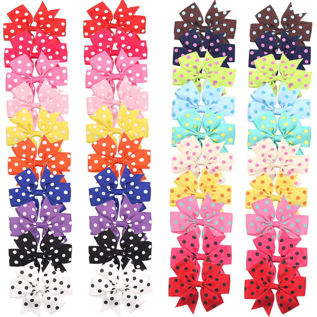 40Pcs 3" Hair Bows for Girls Toddler Pinwheel Polka Dot Bow Alligator Clips | 20 Colors in Pairs Girls Bows | Durable Metal Clips | Back to School Bows |Toddler Hair Accessories